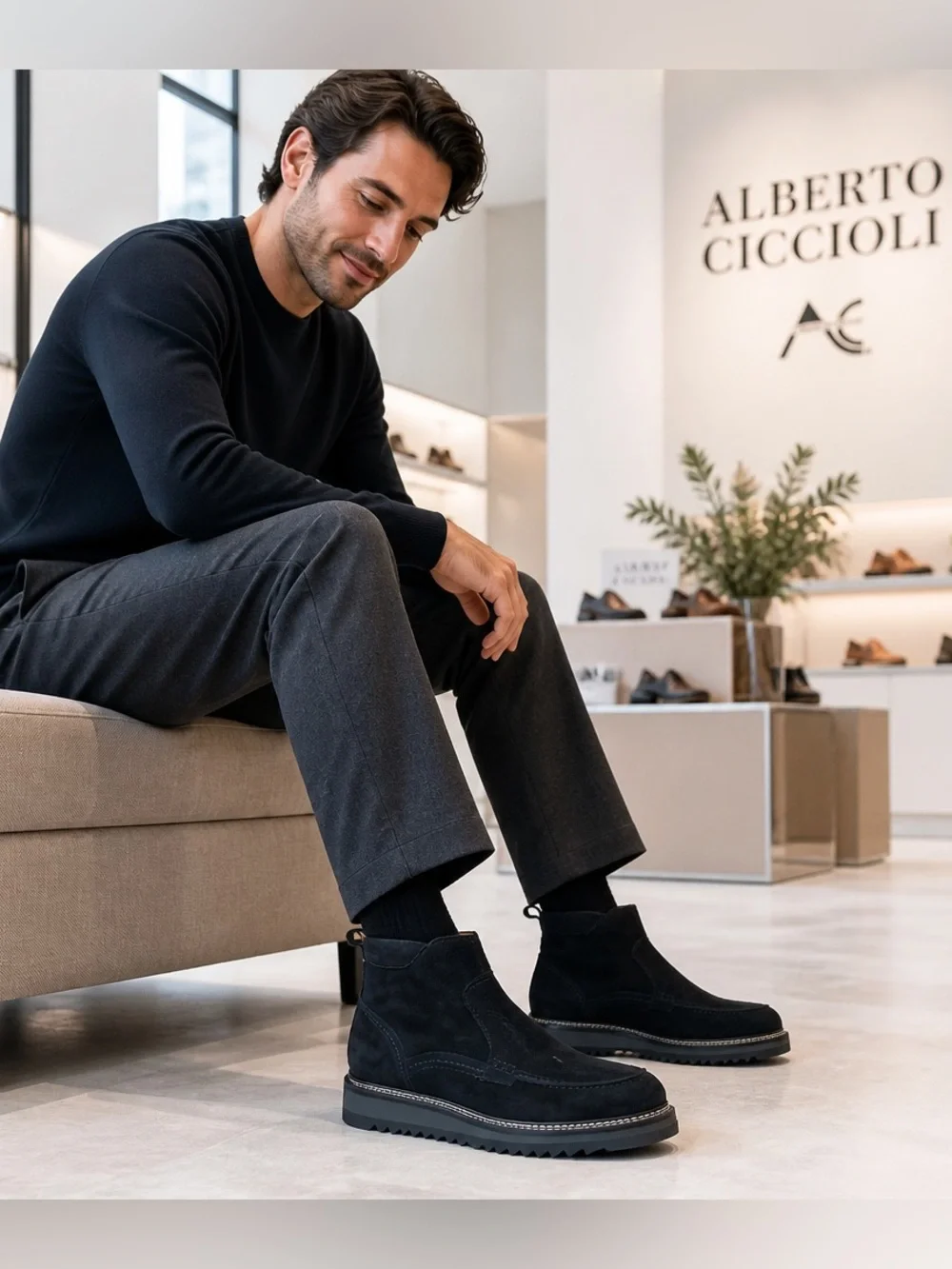 Alberto Ciccioli Men's Black Soft Nubuck Comfort Chukka Boots with Side Zip